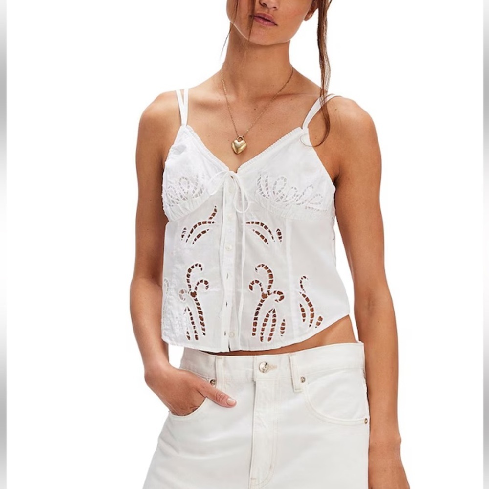 Free People Sweet Sami Battenberg Eyelet V-Neckline Sleeveless Top